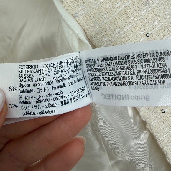 Zara NWOT Cream Textured Cotton Fitted Jacket Silver Sequin Appliqués - Picture 11 of 12